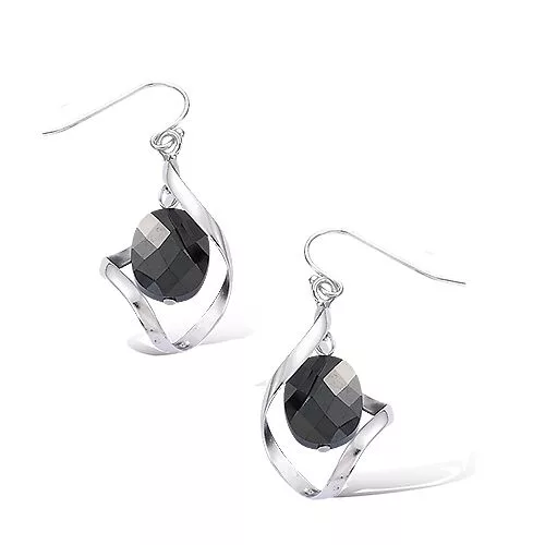 BO AG/RD CAGE SPIRALE + OXYDE NOIR FACETTE SUR CROCHET