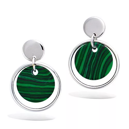 BO AG/RD PENDANTE CERCLE AVEC PIERRE MALACHITE RECONSTITUE PLATE