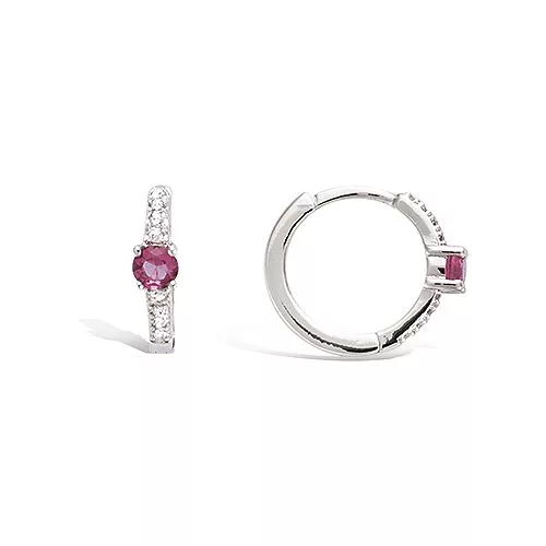 BO AG/RD MINI CREOLE DIAM 13MM PAVE OXYDES BLANCS AVEC COULEUR FUCHSIA