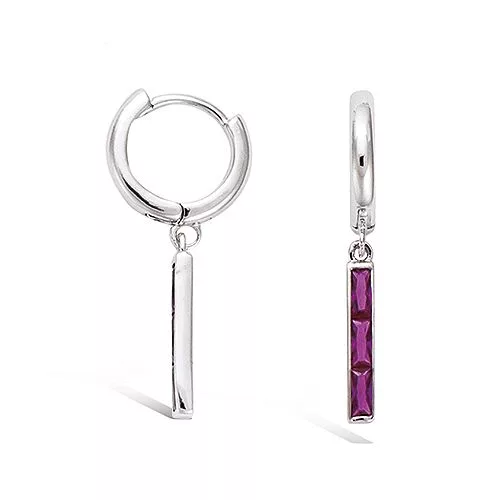 BO AG/RD MINI CREOLE PENDANT  TRILOGIE PIERRES BAGUETTES COULEUR FUCHSIA