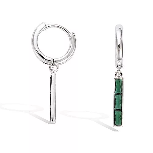 BO AG/RD MINI CREOLE PENDANT  TRILOGIE PIERRES BAGUETTES COULEUR VERT EMERAUDE