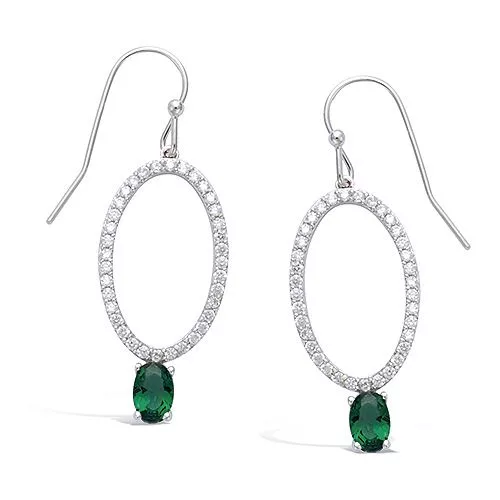 BO AG/RD DOUBLE OVALS VERRE EMERAUDE + CZ