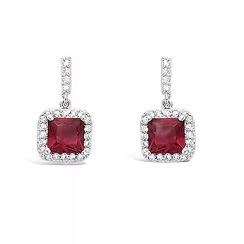 BO AG/RD PENDANT FORME CARREE VERRE RUBIS AVEC OXYDES BLANCS