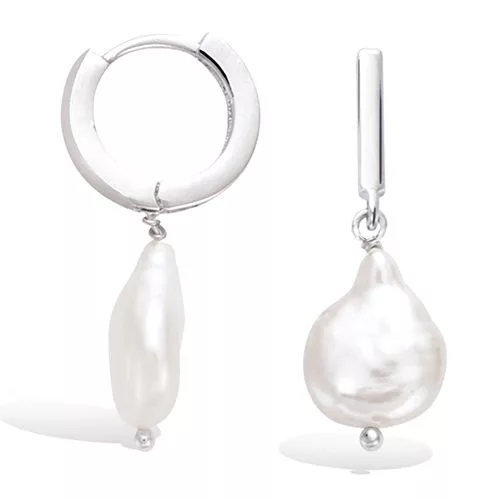 BO AG/RD MINI CREOLE PENDANT PERLE BLANCHE FORME IRREGULIERE