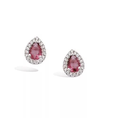 BO AG/RD PIERRE FORME GOUTTE COULEUR RUBIS ENTOURAGE OXYDES BLANCS
