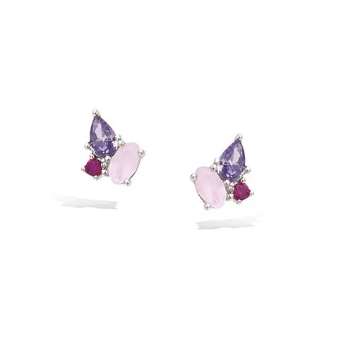 BO AG/RD PUCE CLUSTER MILKY WHITE AMETHYSTE FUSCHIA CZ
