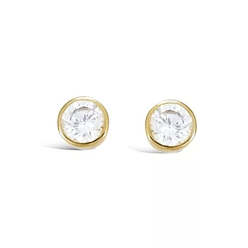 BO P/OR SOLITAIRE OXYDE BLANC SERTI CLOS 5 MM