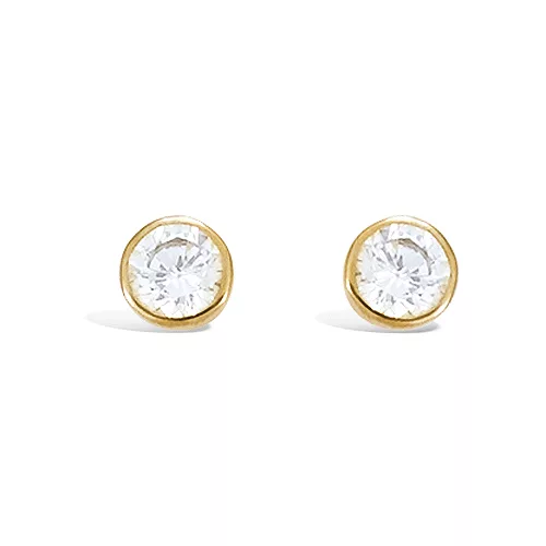 BO P/OR SOLITAIRE OXYDE BLANC SERTI CLOS 6 MM