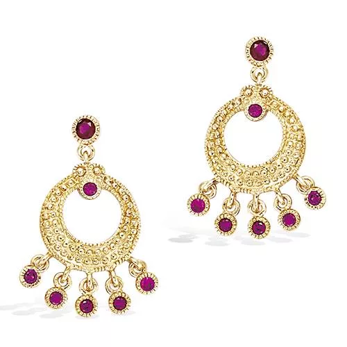 BO P/OR PENDANTE CERCLE PAVAGE BOULES + PASTILLES FUSCHIA SYNTH