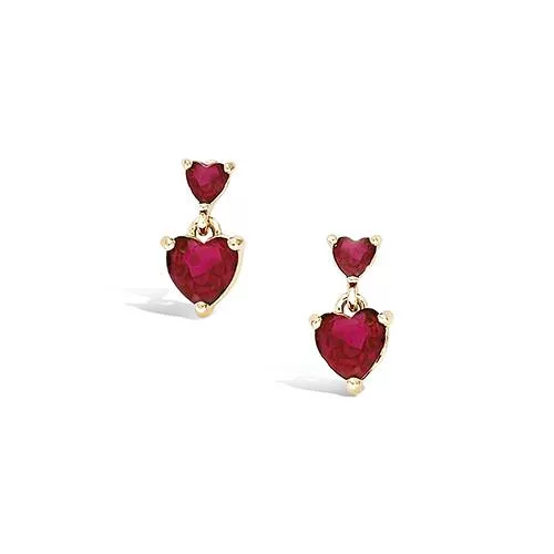 BO P/OR PUCE FORME CŒUR DUO ROUGE RUBIS SERTI GRIFFES