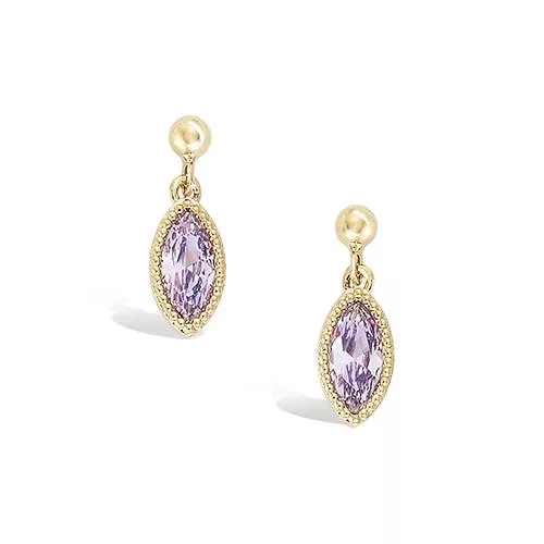 BO P/OR FORME MARQUISE COULEUR LAVANDE ENTOURAGE BOULES SERTI CLOS