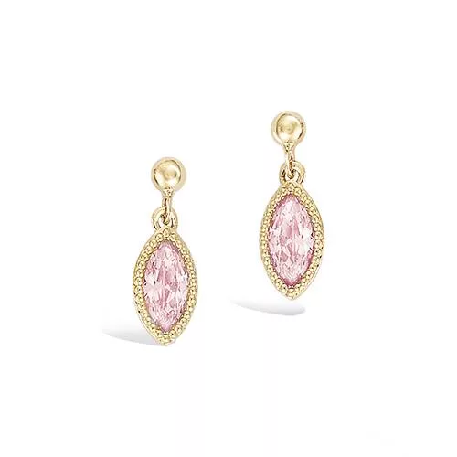 BO P/OR FORME MARQUISE COULEUR ROSE ENTOURAGE BOULES SERTI CLOS