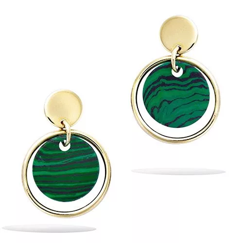 BO P/OR PENDANTE CERCLE AVEC PIERRE MALACHITE RECONSTITUE PLATE