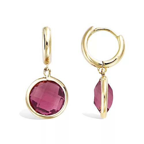 BO P/OR MINI CREOLE 12MM AVEC PIERRE FACETTE COULEUR FUCHSIA GM