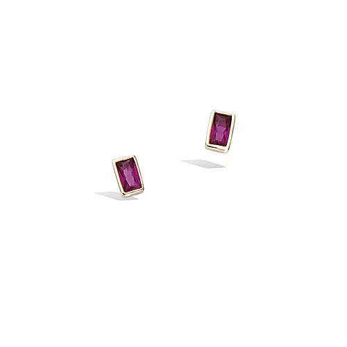 BO P/OR PUCE  PIERRES BAGUETTES COULEUR FUCHSIA