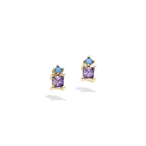 BO P/OR PUCE DUO TURQUOISE SYNTHETIQUE ET OXYDE AMETHYSTE