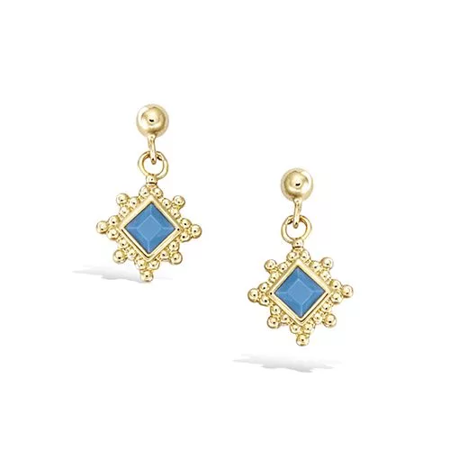 BO P/OR TURQUOISE SYNTHETIQUE CARREE ENTOURAGE BOULES