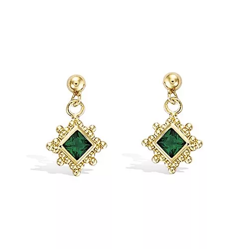 BO P/OR VERT EMERAUDE CARRE ENTOURAGE BOULES