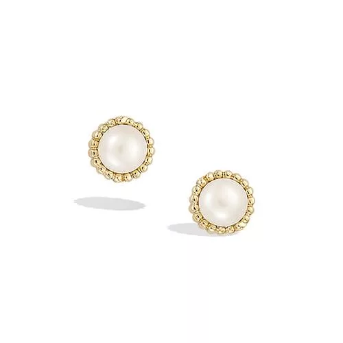 BO P/OR RONDE PERLE D EAU DOUCE VERITABLE BLANCHE ENTOURAGE BOULES