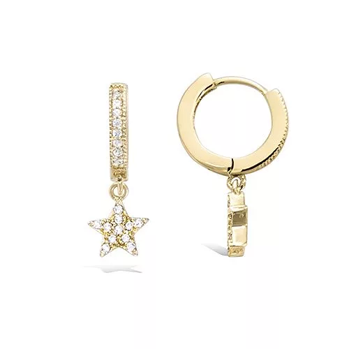 BO P/OR MINI CREOLE CZ AVEC PAMPILLE ETOILE OXYDES BLANCS
