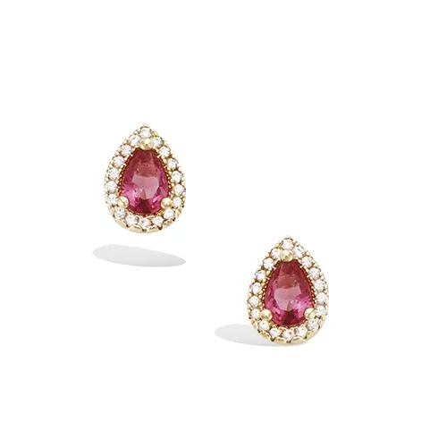 BO P/OR PIERRE FORME GOUTTE COULEUR RUBIS ENTOURAGE OXYDES BLANCS