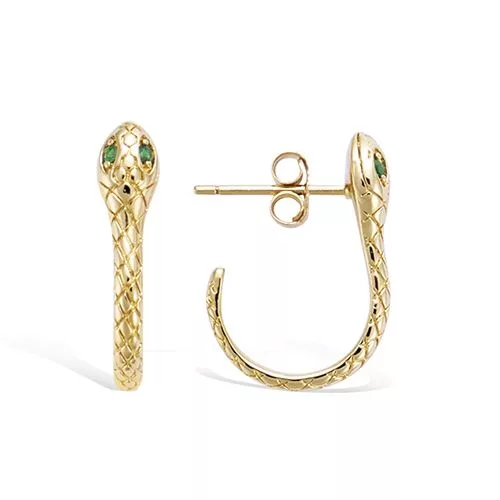 BO P/OR CREOLE MOTIF SERPENT YEUX VERTS EMERAUDE SPINEL