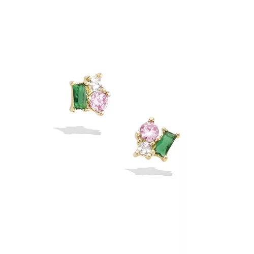 BO P/OR TRIO PIERRES COULEURS VERT EMERAUDE ROSE OXYDE BLANC