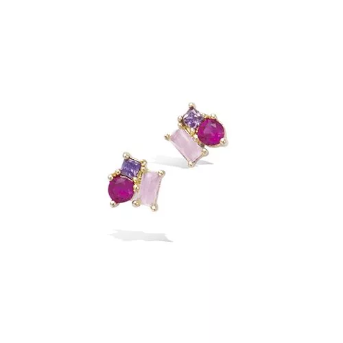 BO P/OR TRIO PIERRES COULEURS AMETHYSTE FUSCHIA OXYDE BLANC