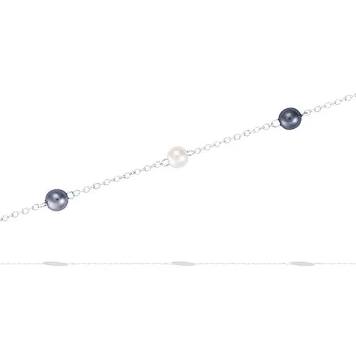 BRA AG/RD CHAINE AVEC PERLES SYNTH BLANCHES ET GRISES