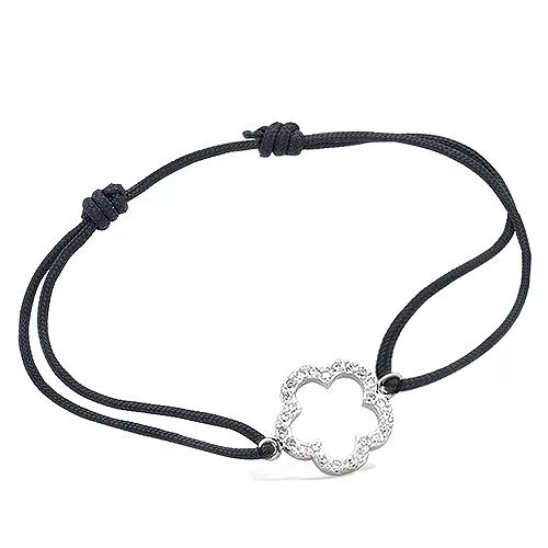 BRA AG/RD FORME FLEUR AJOURE OXYDES BLANCS CORDON NOIR