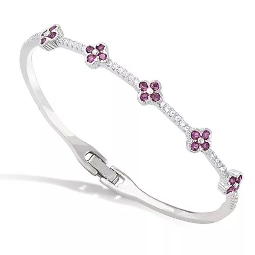 BRA AG/RD JONC FLEURS VERRE RUBIS AVEC CZ