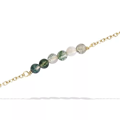 BRA P/OR CHAINE SIX BILLES AGATE MOUSSEUSE VERITABLE