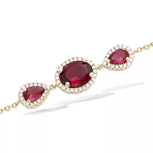 BRA P/OR FORME GOUTTES VERRE COULEUR RUBIS + CZ
