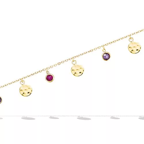 BRA P/OR PIERRES SERTIES CLOS FUSCHIA SYNTH ET OXYDES AMETHYSTE AVEC PASTILLES MARTELEES