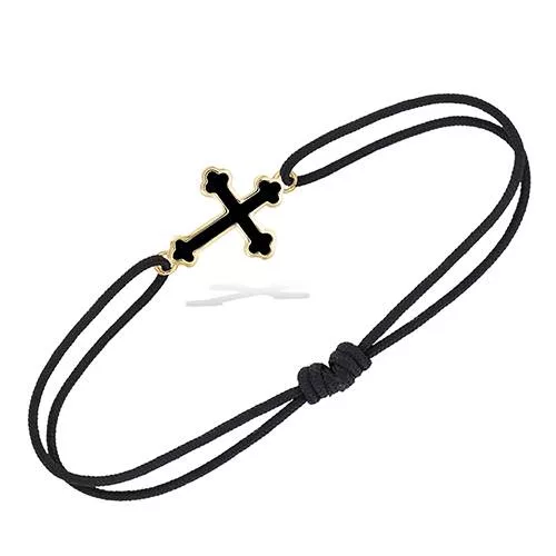BRA P/OR CORDE REGLABE NOIRE + CROIX LACQUE NOIRE 14*32