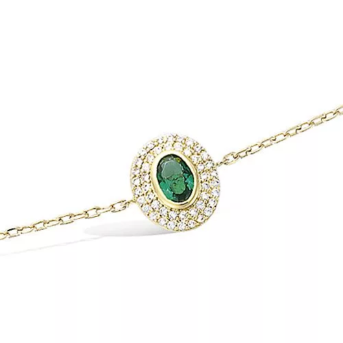 BRA P/OR FORME OVALE VERRE EMERAUDE VERT ENTOURAGE CZ