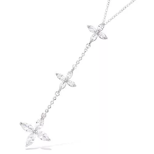COLLIER AG/RD FORME Y TRIO FLEURS OXYDES BLANCS