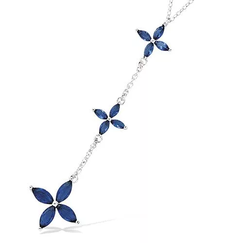 COLLIER AG/RD FORME Y TRIO FLEURS VERRE BLEU SAPHIR