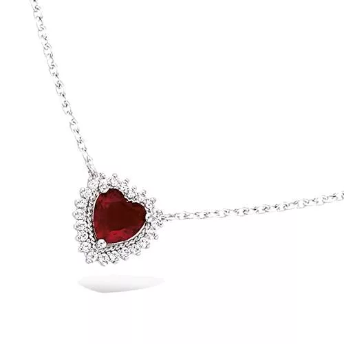 COLLIER AG/RD FORME COEUR VERRE RUBIS