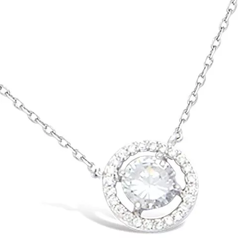 COLLIER AG/RD ROND SOLITAIRE OXYDE BLANC + ENTOURAGE CZ