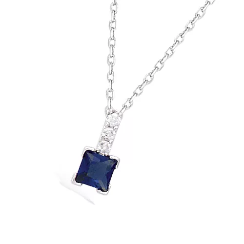 COLLIER AG/RD VERRE BLEU SAPHIR CARRE+ CZ