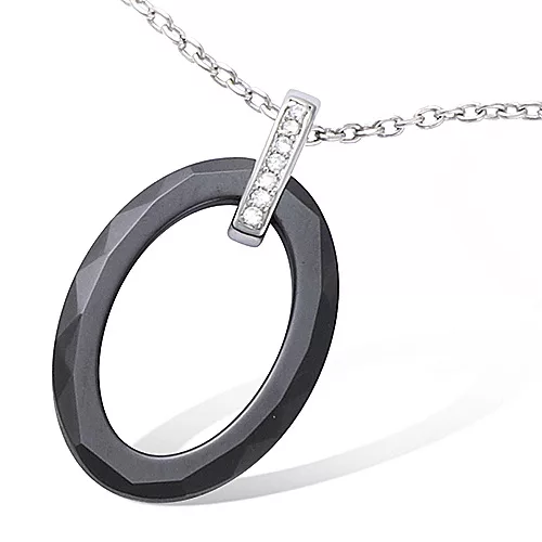 COLLIER AG/RD FORME OVALE CERAMIQUE NOIRE + CZ (DISCONTINU )