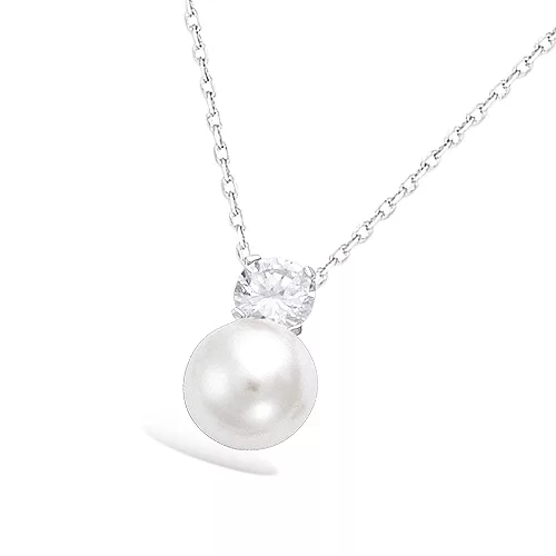 COLLIER AG/RD CZ SERTI GRIFFE AVEC PERLE SYNTH BLANCHE