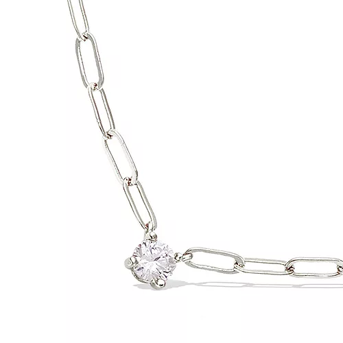 COLLIER AG/RD MAILLE CHEVAL AVEC OXYDE BLANC L38 CM