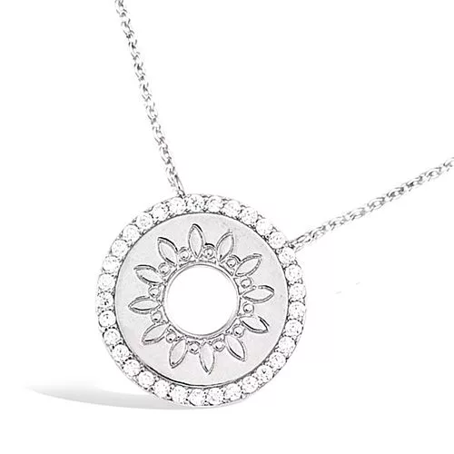 COLLIER AG/RD DISQUE MOTIF SOLEIL EVIDE ENTOURAGE OXYDES BLANCS