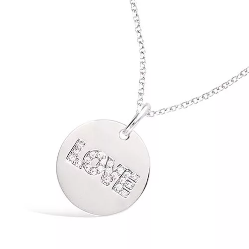 COLLIER AG/RD MEDAILLE 15 MM + INSCRIPTION LOVE CZ