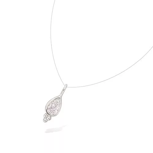 COLLIER AG/RD FIL NYLON GOUTTE OXYDE BLANC SERTI CLOS