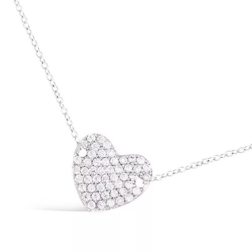 COLLIER AG/RD CŒUR PAVAGE OXYDES BLANCS