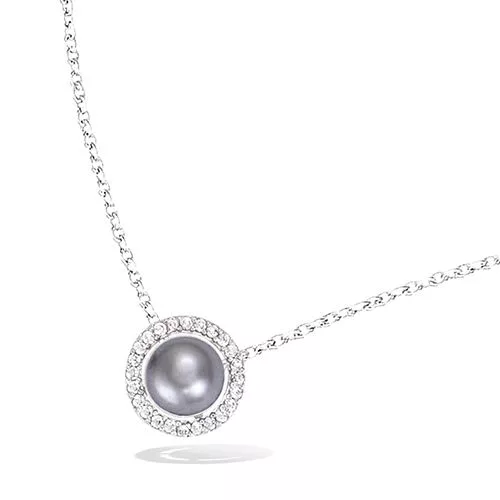 COLLIER AG/RD PERLE SYNTH GRISE ENTOURAGE OXYDES BLANCS