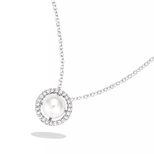 COLLIER AG/RD PERLE SYNTH BLANCHE ENTOURAGE OXYDES BLANCS